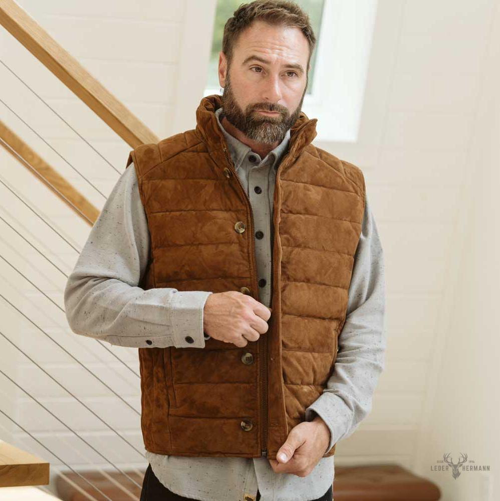 Jackson Veloursleder Steppweste in elegantem Karamellfarben