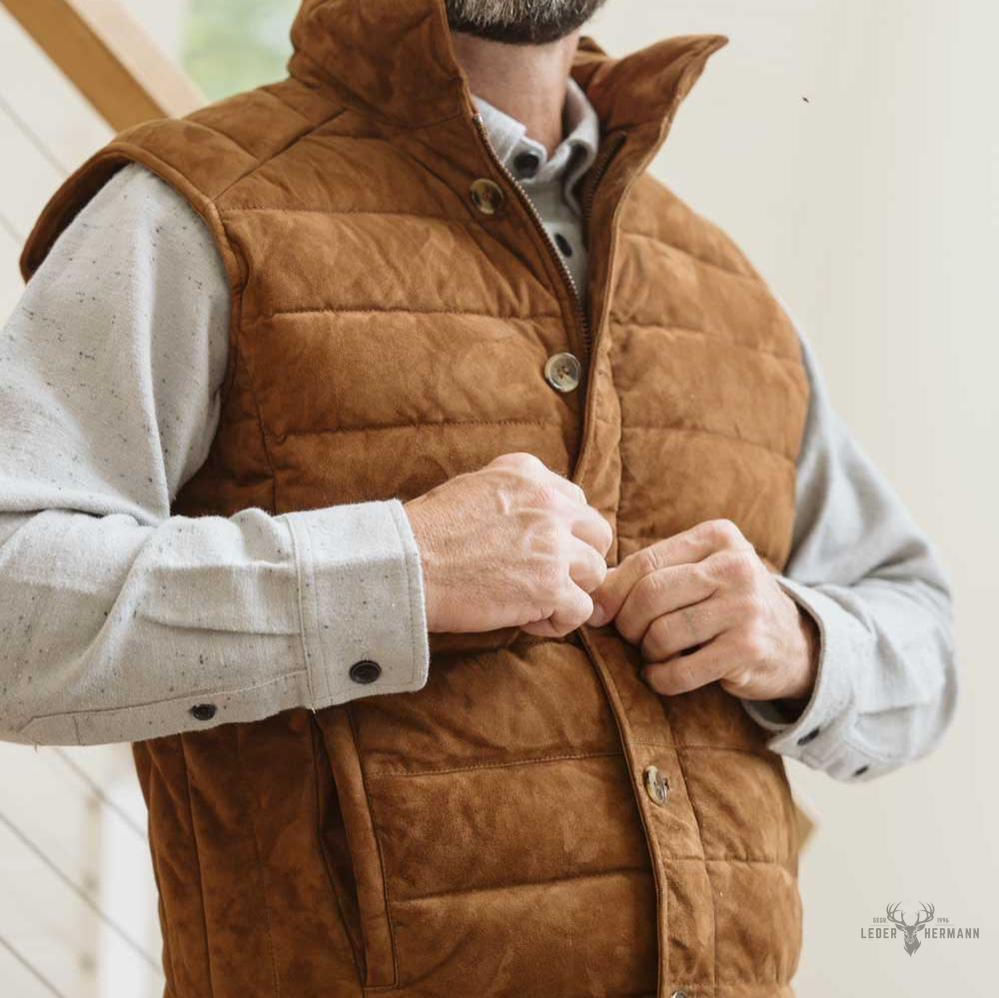 Jackson Veloursleder Steppweste in elegantem Karamellfarben