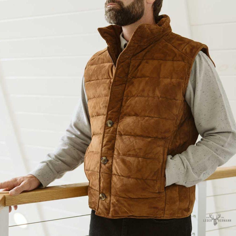Jackson Veloursleder Steppweste in elegantem Karamellfarben