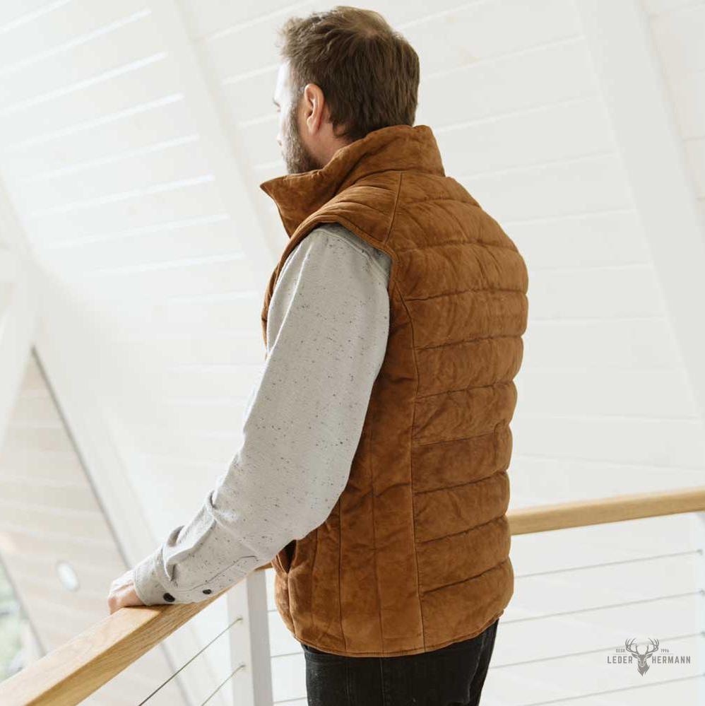 Jackson Veloursleder Steppweste in elegantem Karamellfarben