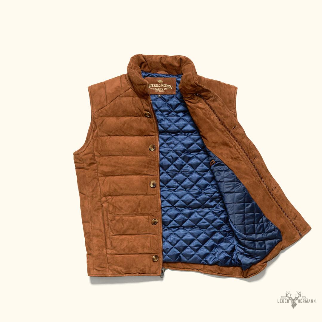 Jackson Veloursleder Steppweste in elegantem Karamellfarben