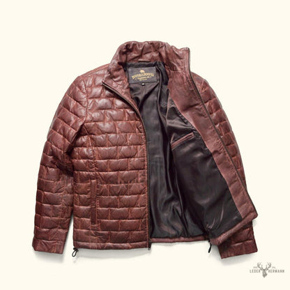 Teton Leder Leichte Daunenjacke in Elegant Mahagoni-Braun