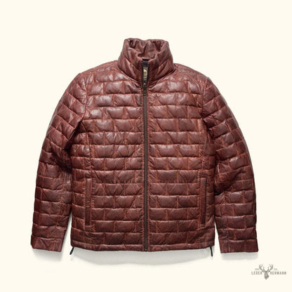 Teton Leder Leichte Daunenjacke in Elegant Mahagoni-Braun