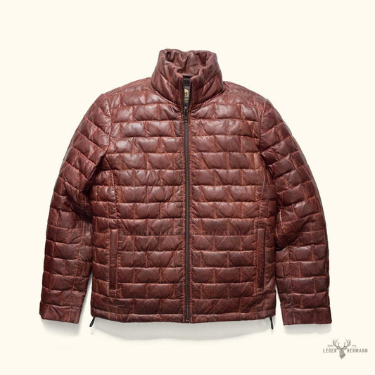 Teton Leder Leichte Daunenjacke in Elegant Mahagoni-Braun