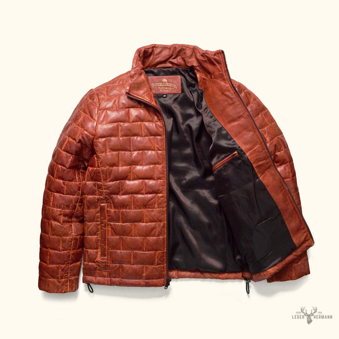 Teton Lederleichte Daunenjacke in Whiskey Braun – Stil und Komfort in einem Schritt