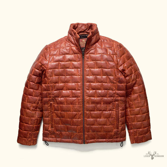 Teton Lederleichte Daunenjacke in Whiskey Braun – Stil und Komfort in einem Schritt