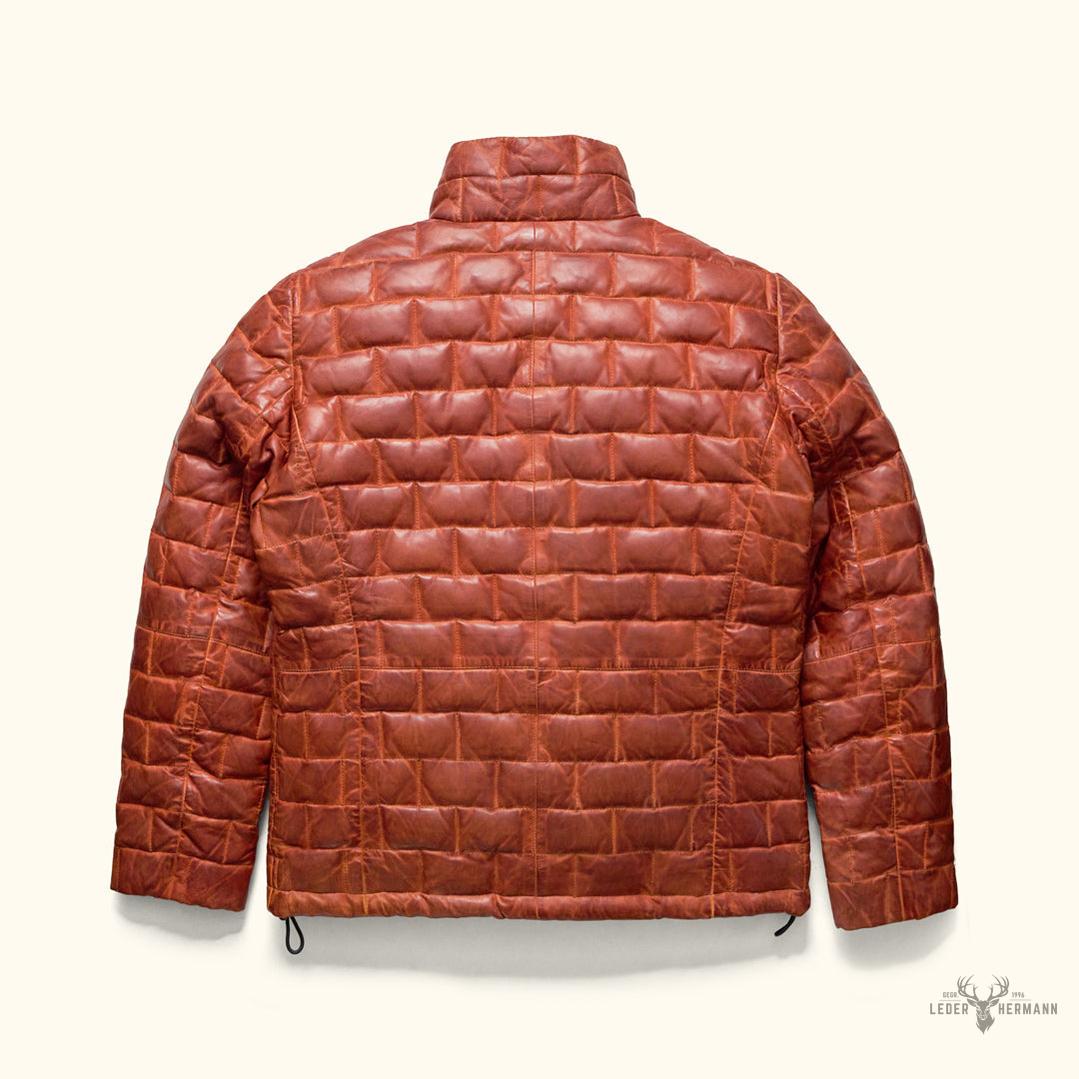 Teton Lederleichte Daunenjacke in Whiskey Braun – Stil und Komfort in einem Schritt