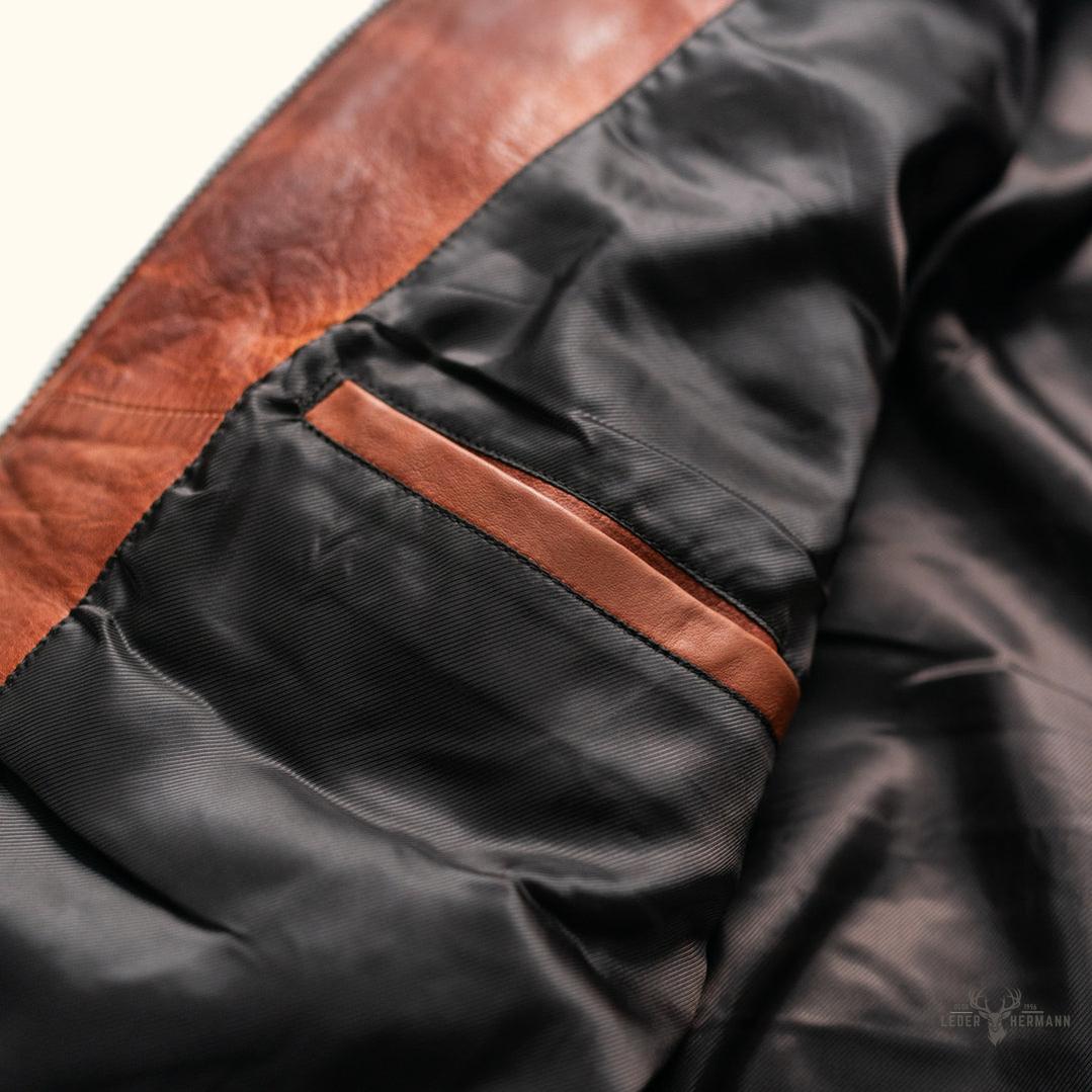 Teton Lederleichte Daunenjacke in Whiskey Braun – Stil und Komfort in einem Schritt