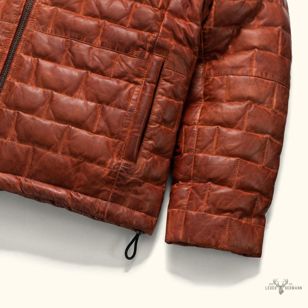 Teton Lederleichte Daunenjacke in Whiskey Braun – Stil und Komfort in einem Schritt