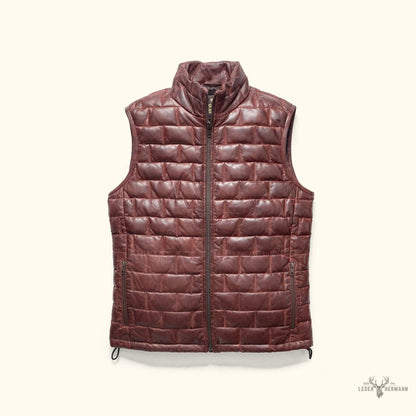 Teton Leder Leichtes Daunenweste in Elegantem Mahagoni Braun