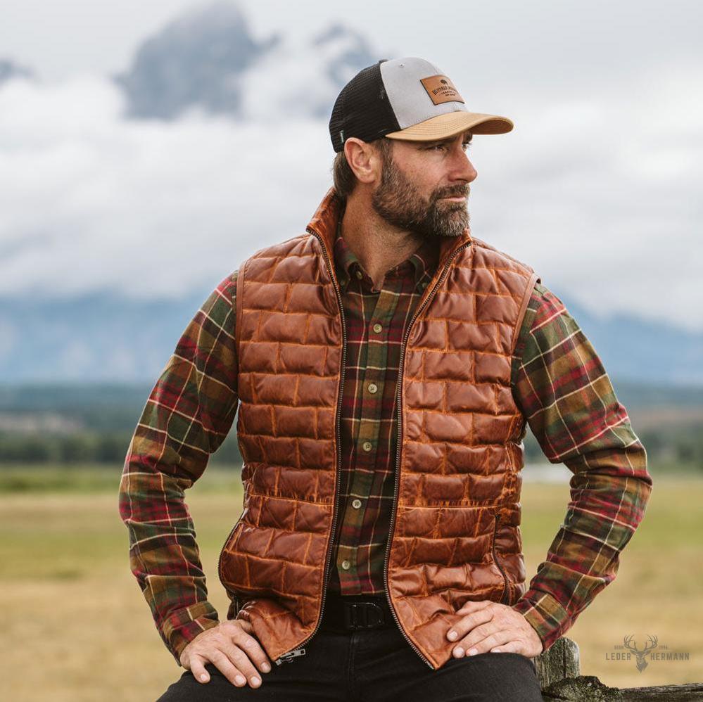 Teton Leder Leichte Daunenweste in Elegant Whiskey Brown