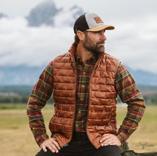 Teton Leder Leichte Daunenweste in Elegant Whiskey Brown