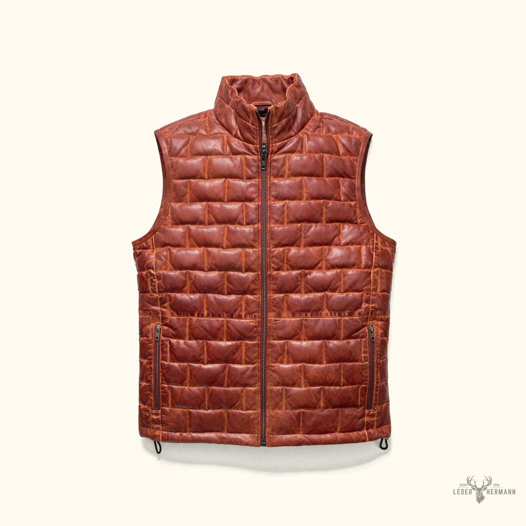 Teton Leder Leichte Daunenweste in Elegant Whiskey Brown