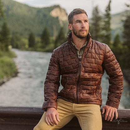 Teton Leder Leichte Daunenjacke in Elegant Mahagoni-Braun