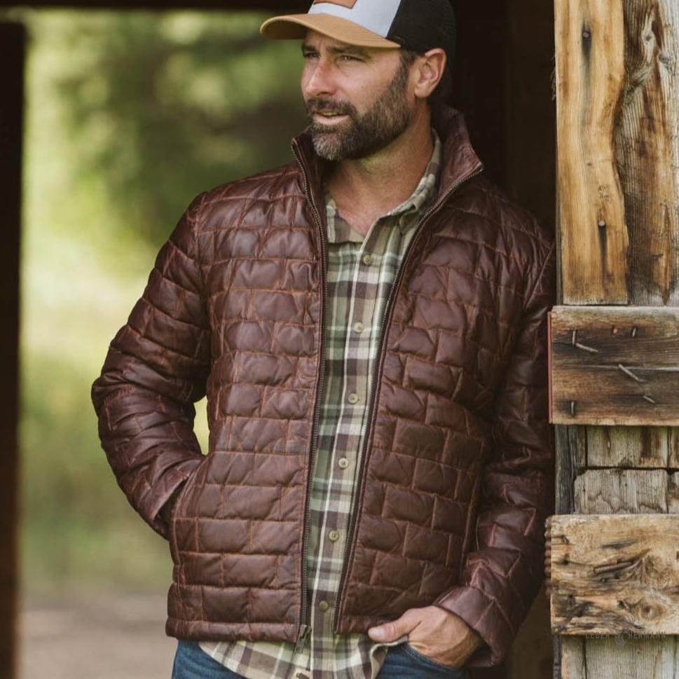 Teton Leder Leichte Daunenjacke in Elegant Mahagoni-Braun