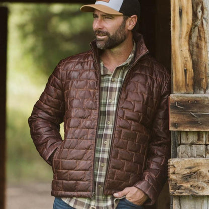 Teton Leder Leichte Daunenjacke in Elegant Mahagoni-Braun