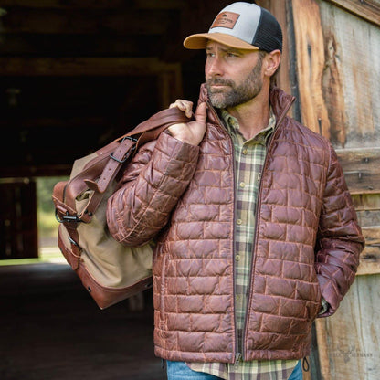 Teton Leder Leichte Daunenjacke in Elegant Mahagoni-Braun