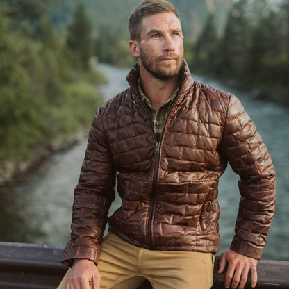 Teton Leder Leichte Daunenjacke in Elegant Mahagoni-Braun