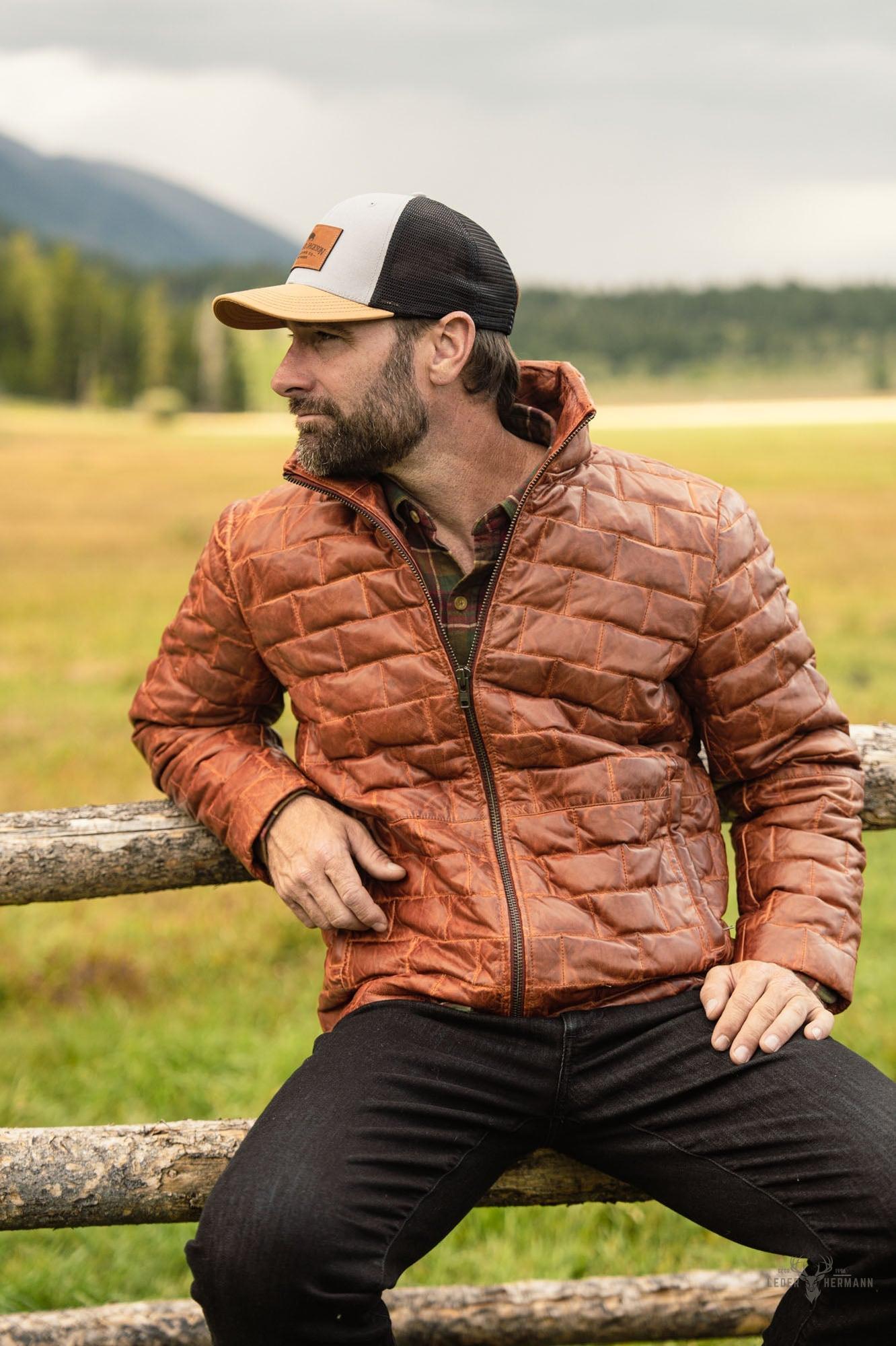 Teton Lederleichte Daunenjacke in Whiskey Braun – Stil und Komfort in einem Schritt