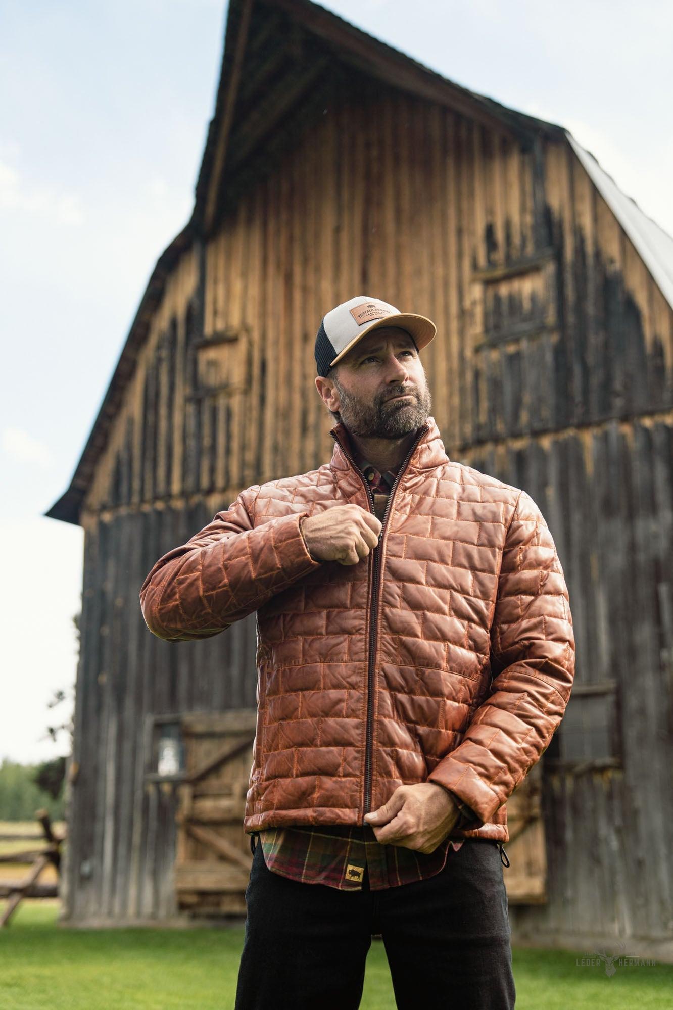 Teton Lederleichte Daunenjacke in Whiskey Braun – Stil und Komfort in einem Schritt