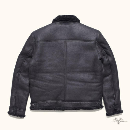 Lederimitat mit Shearling-Stil Bomber Jacke – Schwarze Eleganz für einen trendigen Look