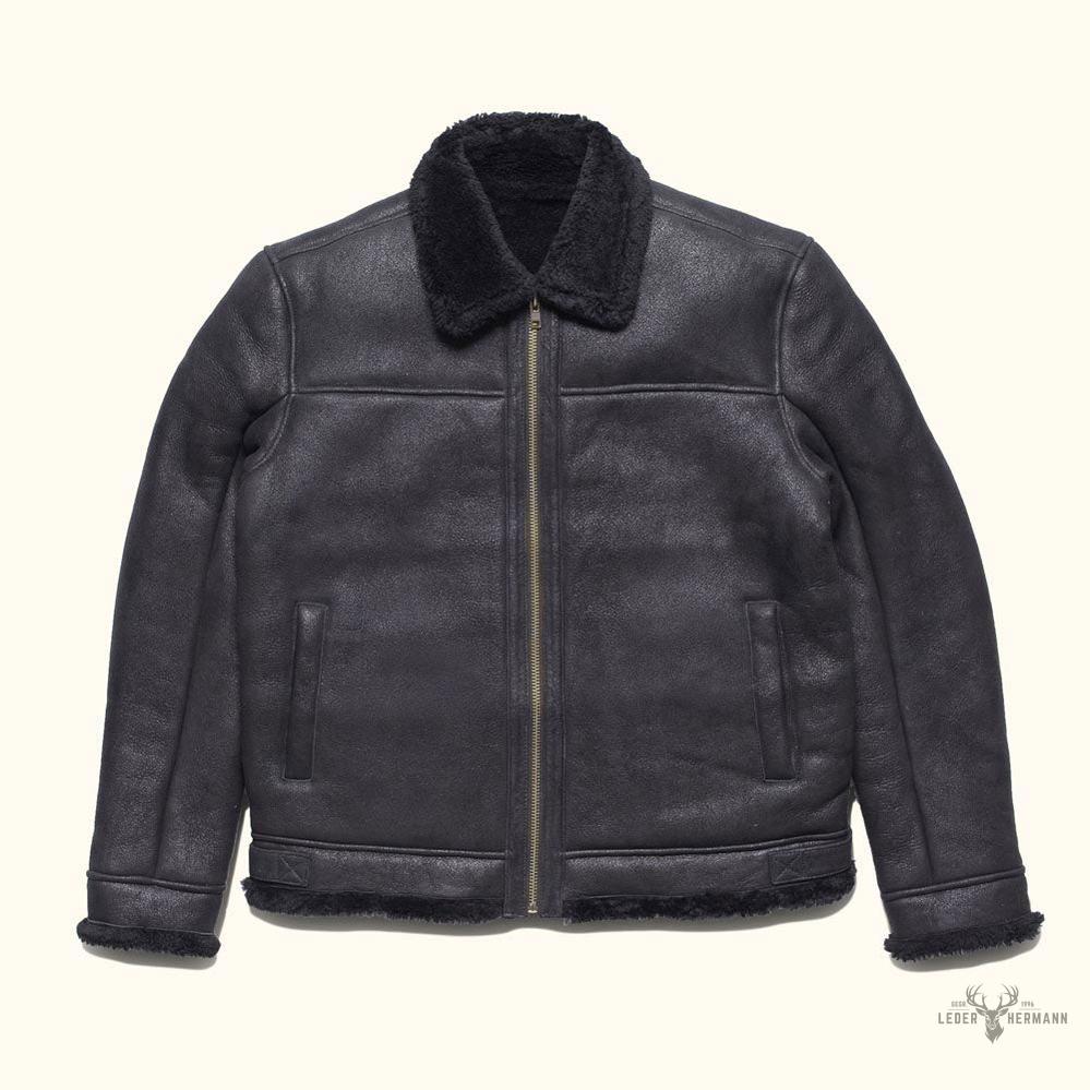Lederimitat mit Shearling-Stil Bomber Jacke – Schwarze Eleganz für einen trendigen Look