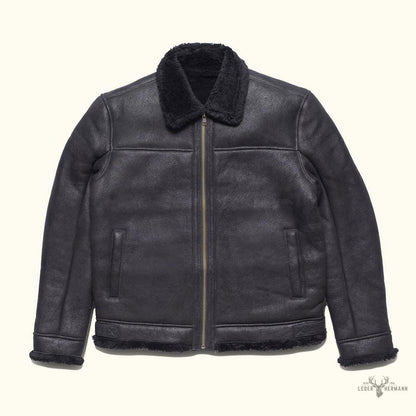 Lederimitat mit Shearling-Stil Bomber Jacke – Schwarze Eleganz für einen trendigen Look