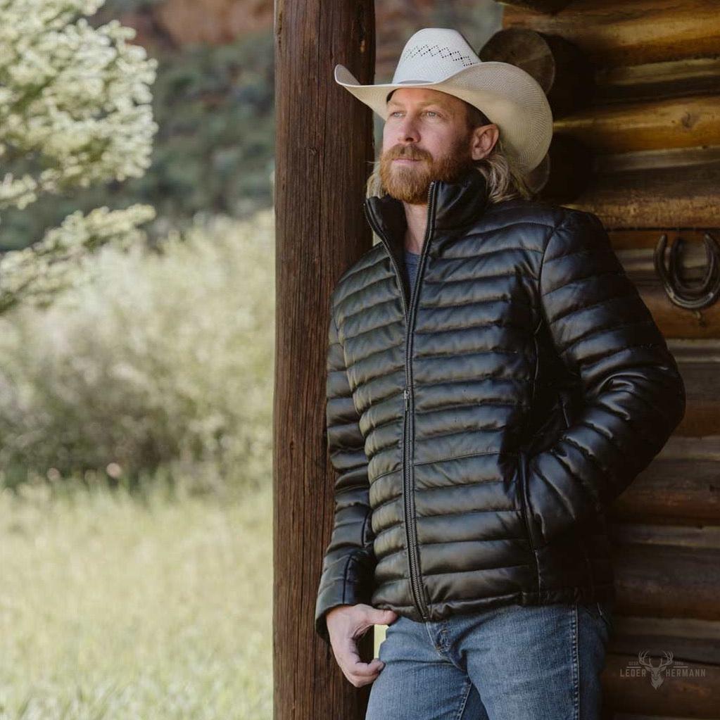 Bridger Leder Daunenjacke – Stilvolle und Warme Schwarze Oberbekleidung