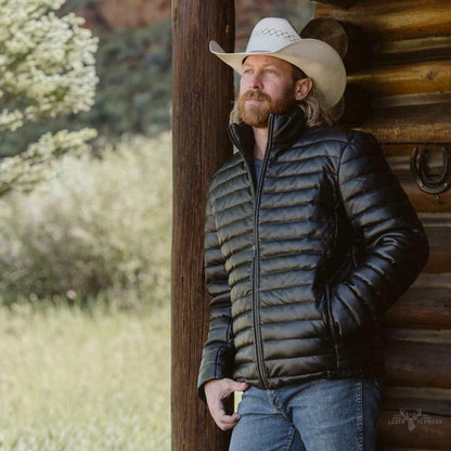 Bridger Leder Daunenjacke – Stilvolle und Warme Schwarze Oberbekleidung