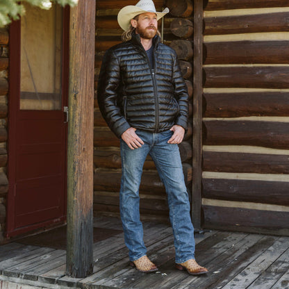 Bridger Leder Daunenjacke – Stilvolle und Warme Schwarze Oberbekleidung