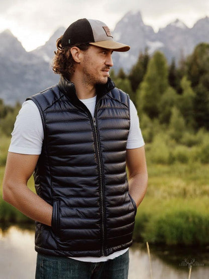 Bridger Leder Daunenweste in Elegantem Schwarz – Komfort und Stil Perfekt Kombiniert