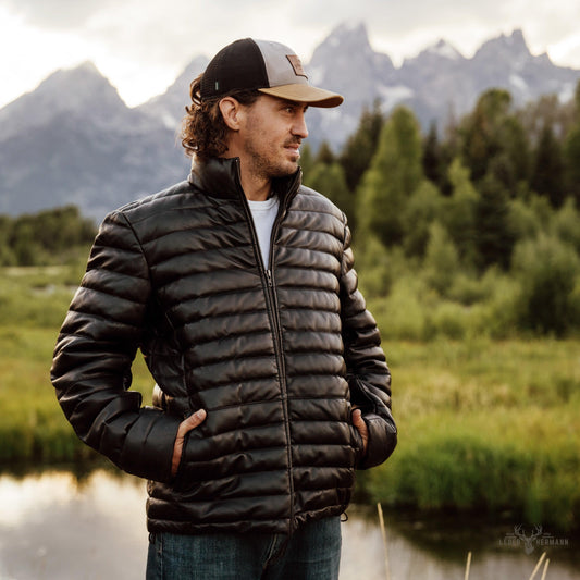 Bridger Leder Daunenjacke – Stilvolle und Warme Schwarze Oberbekleidung