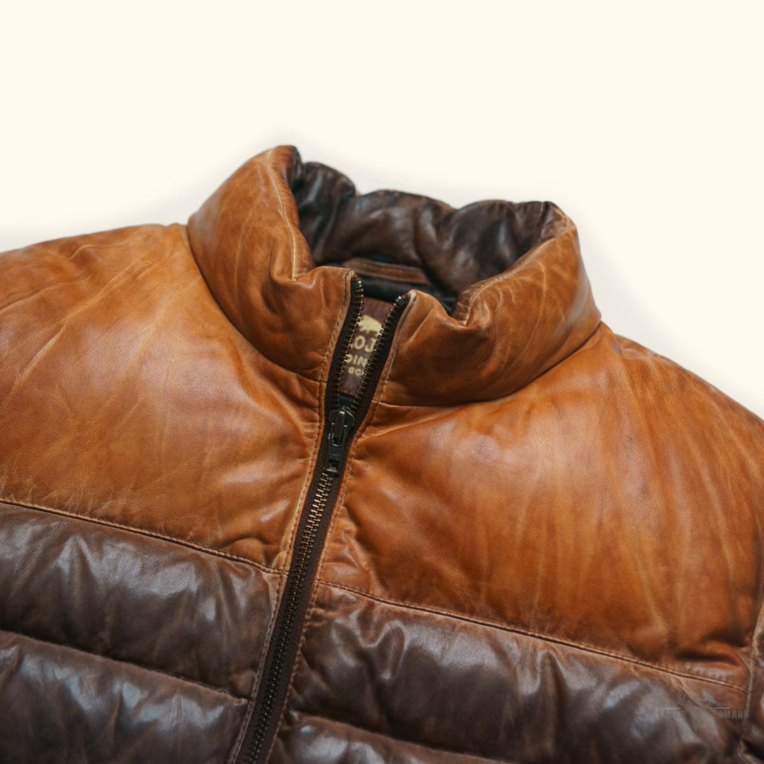 Bridger Leder Daunenjacke in Beige & Braun – Stilvoll und Wärmebereit
