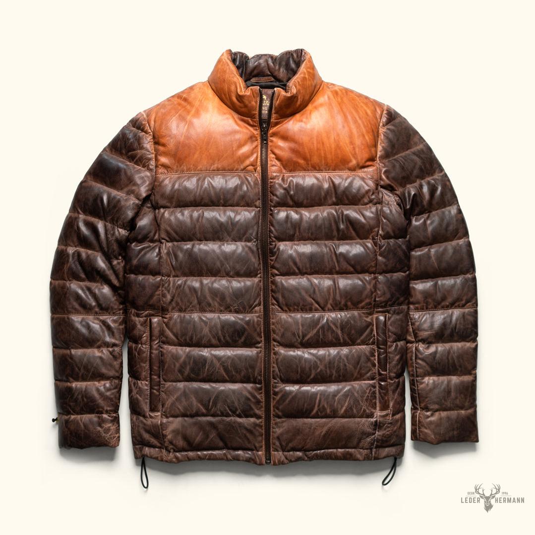 Bridger Leder Daunenjacke in Beige & Braun – Stilvoll und Wärmebereit