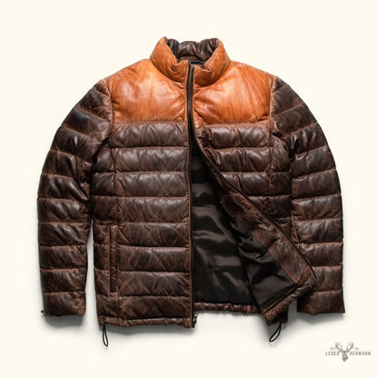 Bridger Leder Daunenjacke in Beige & Braun – Stilvoll und Wärmebereit
