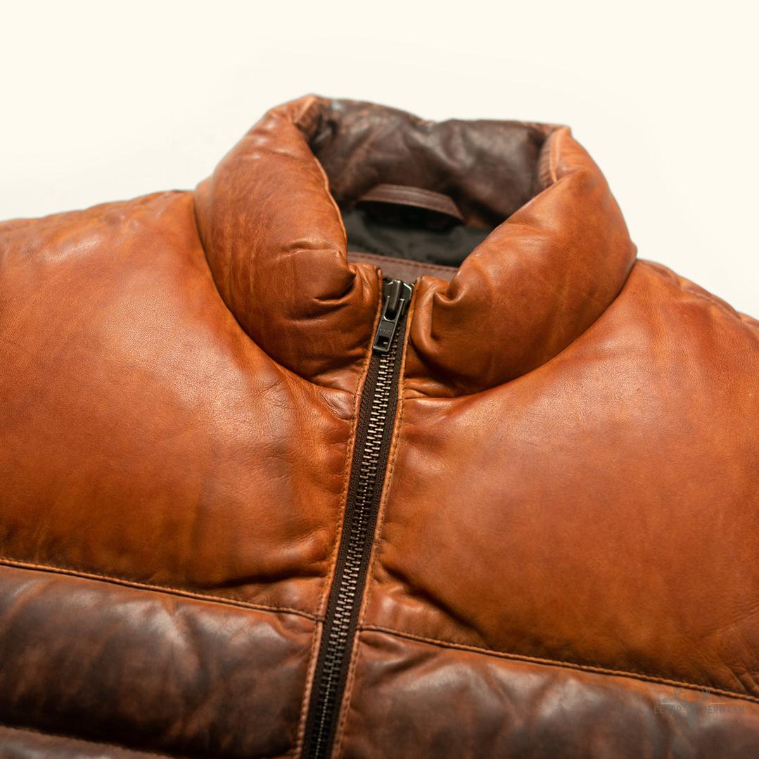 Bridger Leder Daunenweste - Elegantes Tan & Braun für stilvolle Wärme