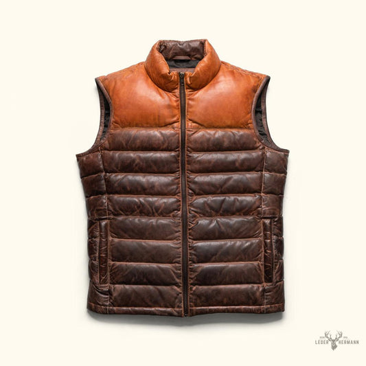 Bridger Leder Daunenweste - Elegantes Tan & Braun für stilvolle Wärme