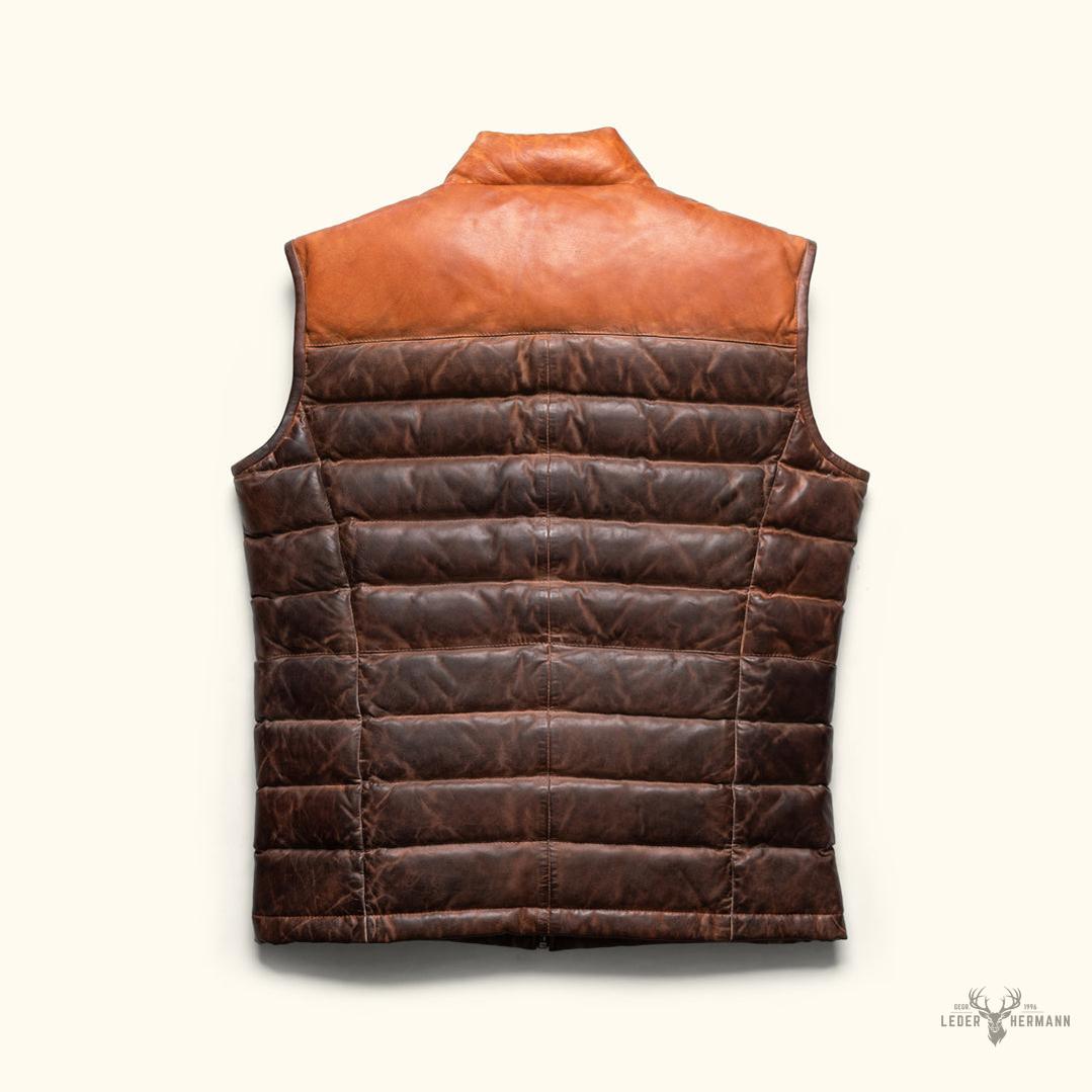 Bridger Leder Daunenweste - Elegantes Tan & Braun für stilvolle Wärme
