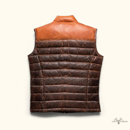 Bridger Leder Daunenweste - Elegantes Tan & Braun für stilvolle Wärme