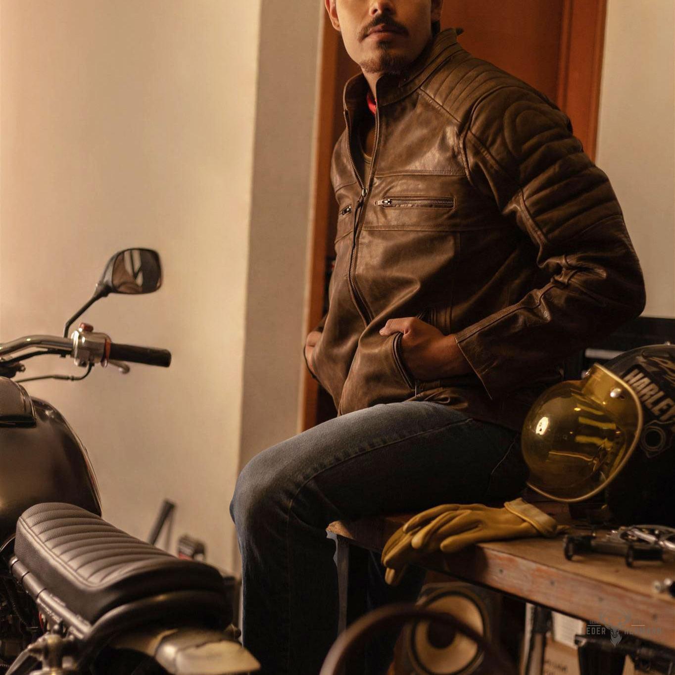 Vintage Café Racer Lederjacke Braun Favorites