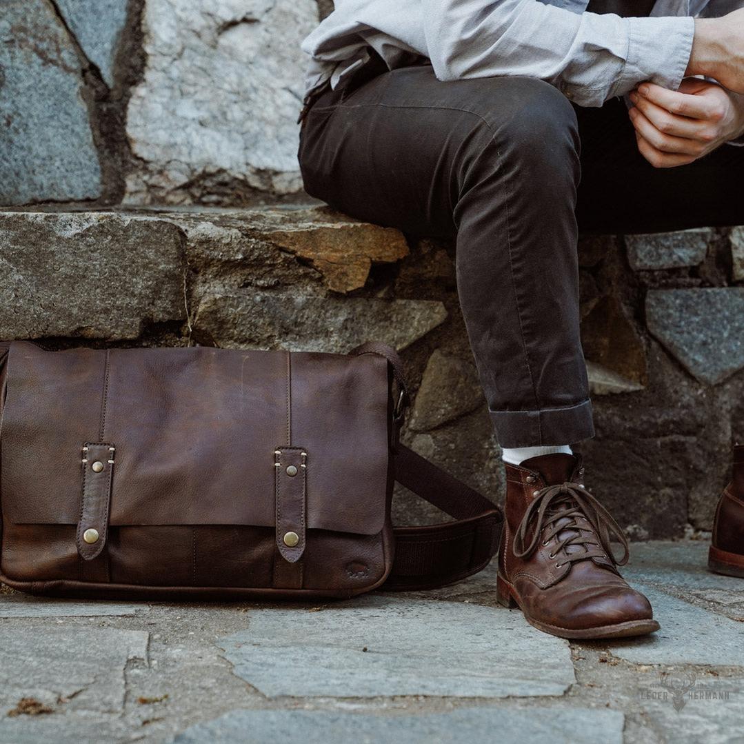 Messenger-Tasche aus Leder Walker | Vintage-Stil Eiche