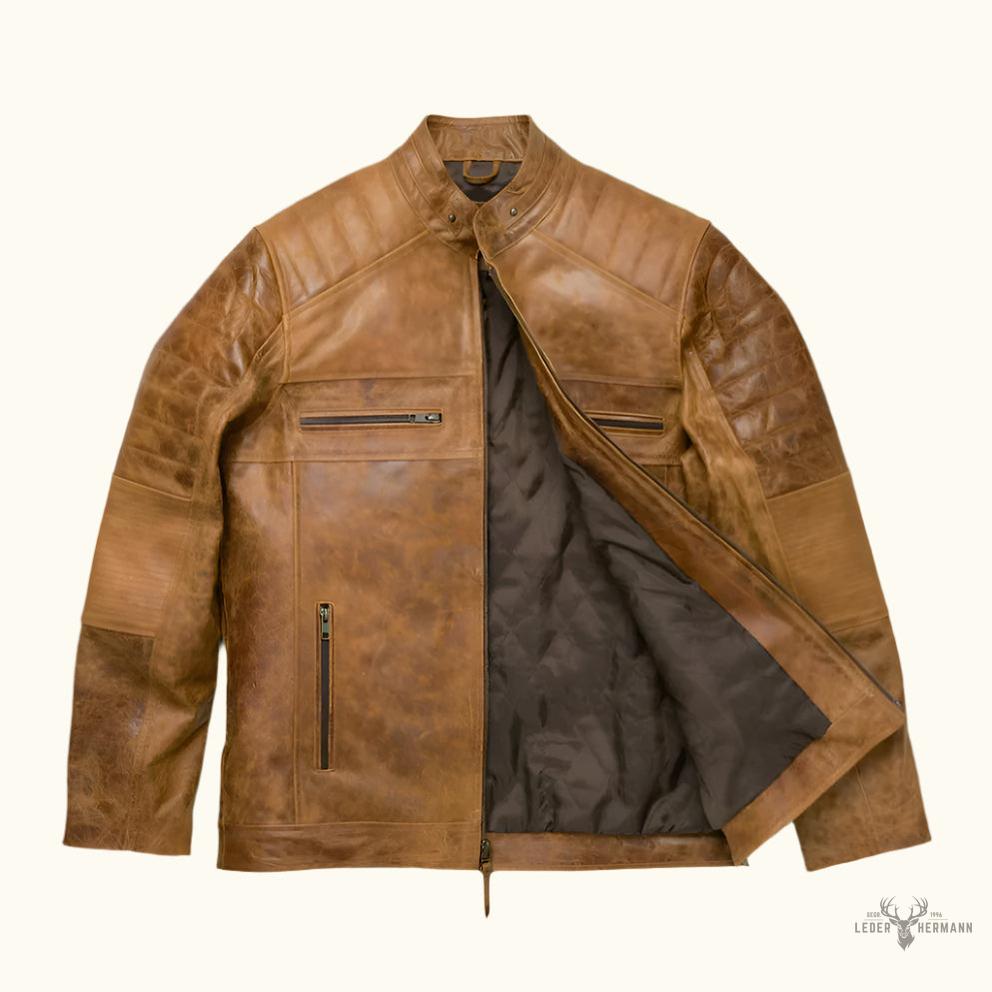 Vintage braune Leder-Café-Racer-Jacke