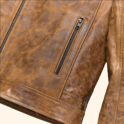 Vintage braune Leder-Café-Racer-Jacke