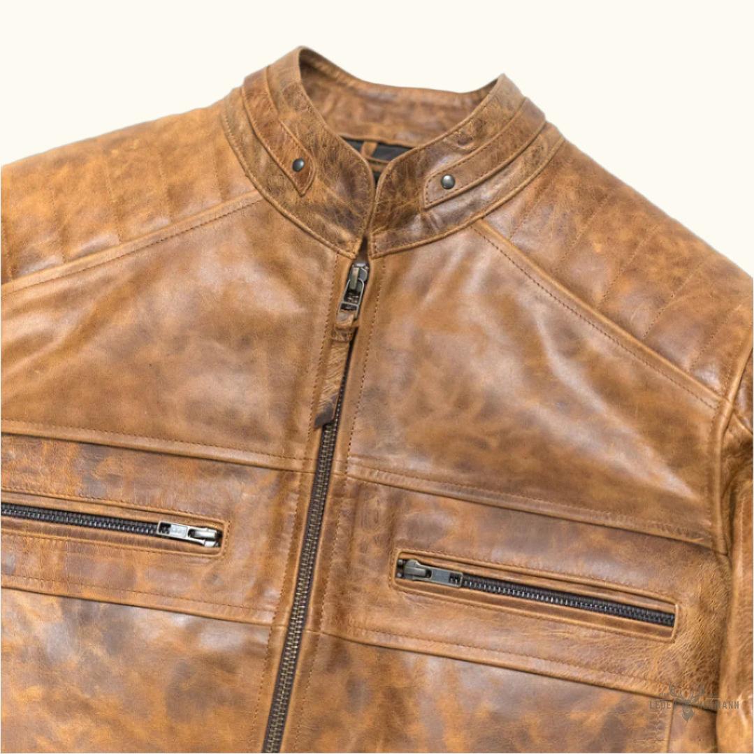 Vintage braune Leder-Café-Racer-Jacke