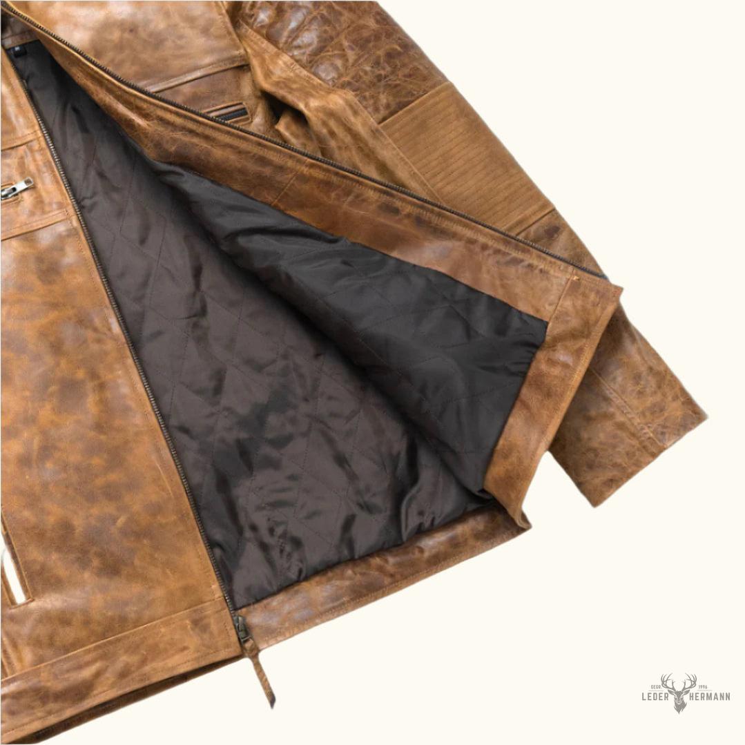 Vintage braune Leder-Café-Racer-Jacke