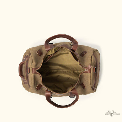 Dakota Wachskanvas Duffle Bag und Backpack Set | Stilvolles Field Khaki mit edlen Chestnut Braun Leder Details