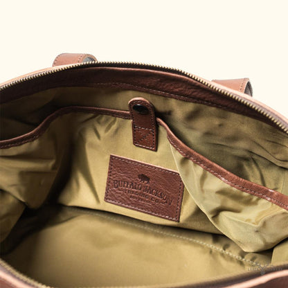 Dakota Wachswollbeutel für das Wochenende mit eleganten Feld-Khaki- und reichhaltigen Kastanienbraunen Lederakzenten