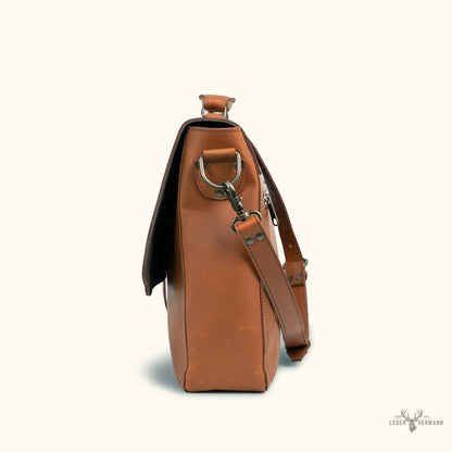 Roosevelt Leder Messenger Tasche für Laptop – Eleganz im Ambra Braun Stil