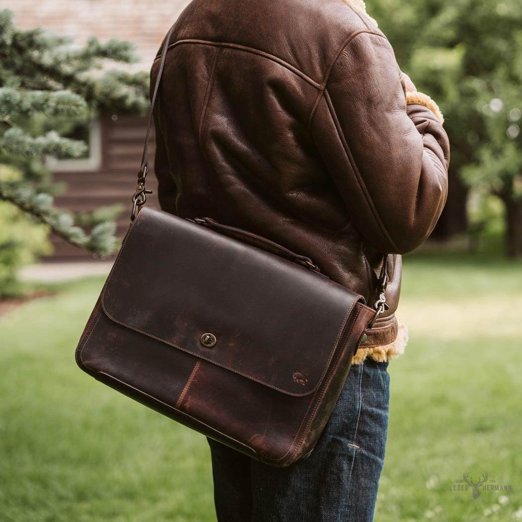 Roosevelt Leder-Laptoptasche im Messenger-Stil | Dunkles Eichenholz