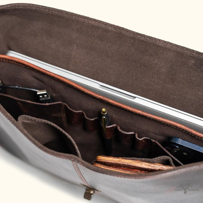 Roosevelt Leder-Laptoptasche im Messenger-Stil | Dunkles Eichenholz